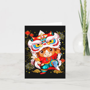 Funny Horse Lion Dance Chinese New Year Kid Men Card