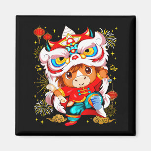 Funny Horse Lion Dance Chinese New Year Kid Men  Magnet
