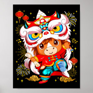 Funny Horse Lion Dance Chinese New Year Kid Men Poster