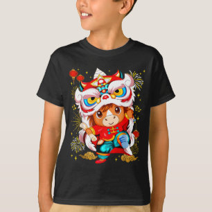 Funny Horse Lion Dance Chinese New Year Kid Men T-Shirt