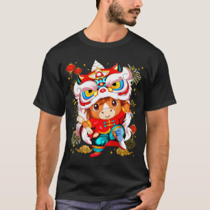 Funny Horse Lion Dance Chinese New Year Kid Men  T-Shirt