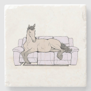 Funny Horse Lover Gift Whimsical Curly Cosy Stone Coaster