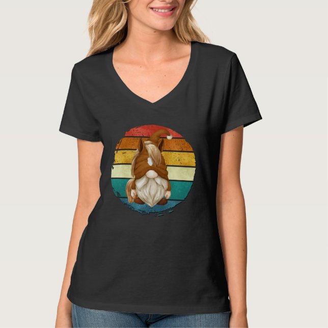 Funny Horse Lover Gnome For Women Retro Sunset For T-Shirt (Front)