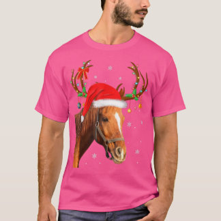 Funny Horse Lover Xmas Lights Reindeer Santa Horse T-Shirt