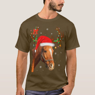 Funny Horse Lover Xmas Lights Reindeer Santa Horse T-Shirt