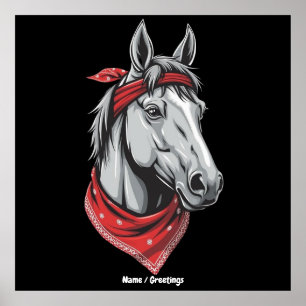 Funny Horse Lovers Red Bandana Girls Women Cute  Poster