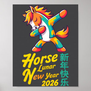 Funny Horse Lunar New Year 2026 Dabbing Design Poster