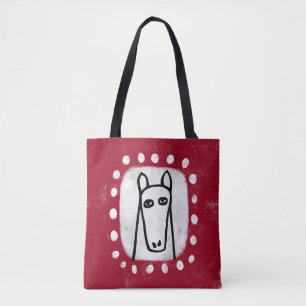 Funny Horse On Red Tote Bag