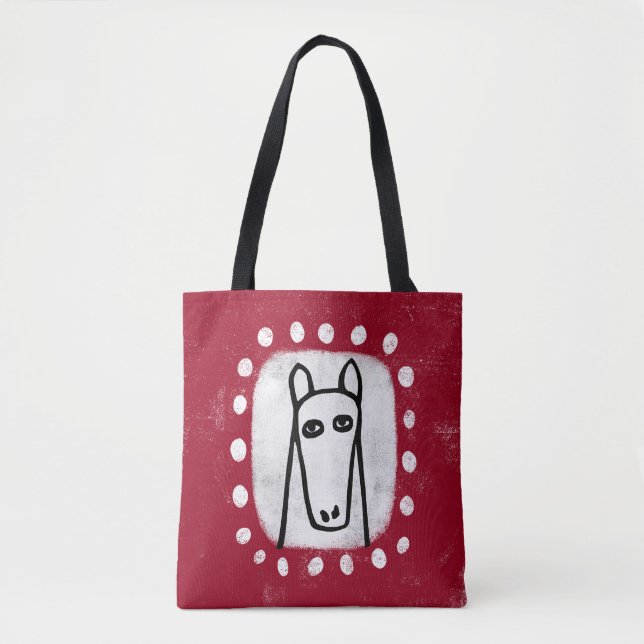 Funny Horse On Red Tote Bag (Front)