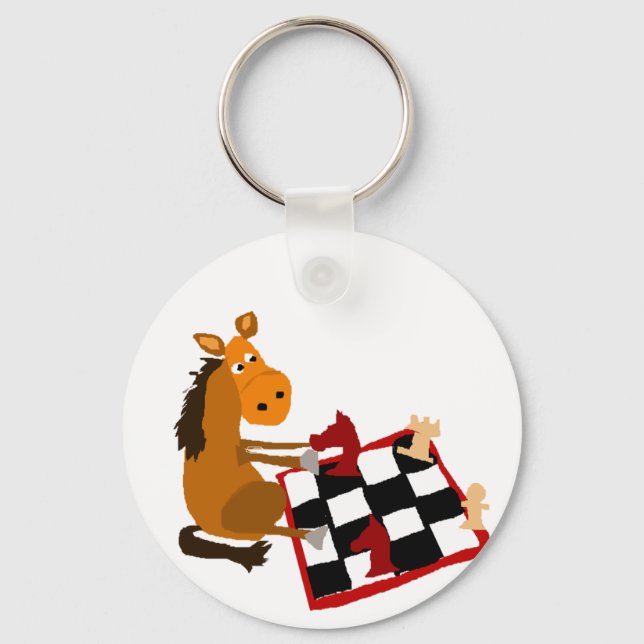 Funny Horse Playing Chess Art Original Key Ring (Front)