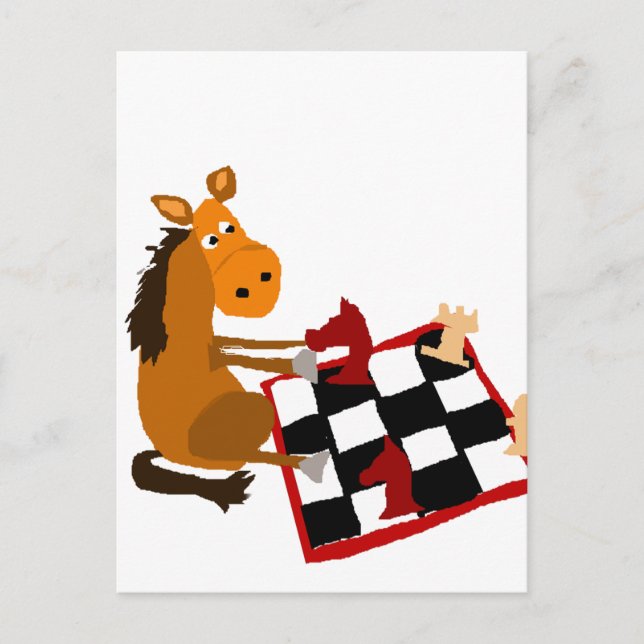 Funny Horse Playing Chess Art Original Postcard (Front)