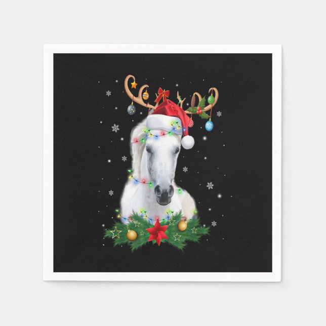 Funny Horse Reindeer Antlers Lights Ornament Chris Napkin (Front)