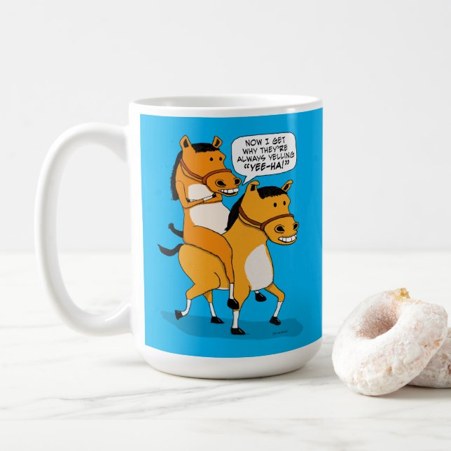 Funny Horse Riding Horse Coffee Mug (With Donut)