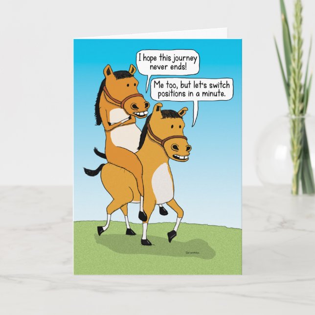 Funny Horse Riding Horse Happy Anniversary Card (Front)