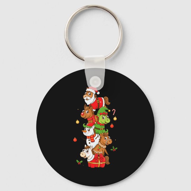 Funny Horse Santa Elf Snowman Christmas Womens Men Key Ring (Front)
