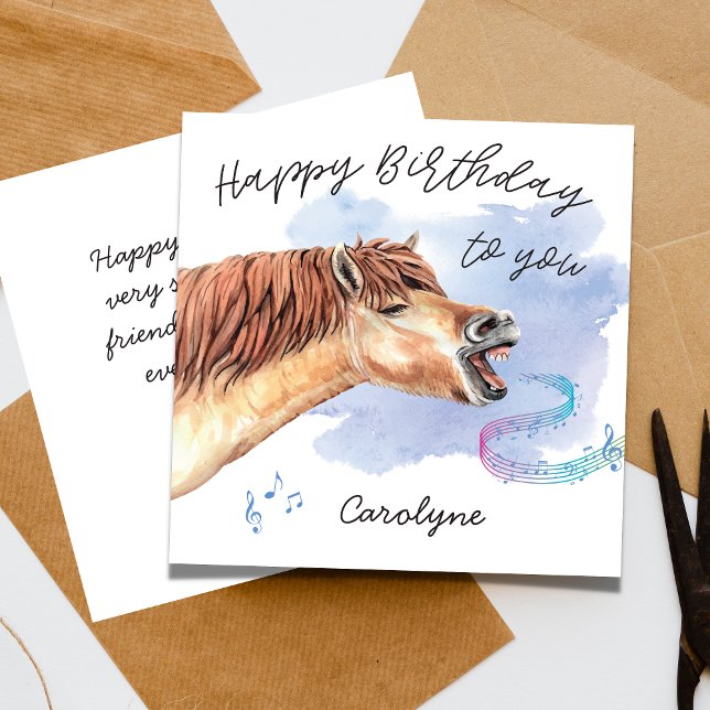 Funny Horse Singing Happy Birthday Card with Name (Funny Horse singing Happy Birthday, Card with Name)