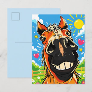 Funny Horse Smile Cartoon Comic Art Postcard