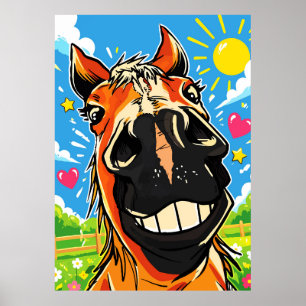 Funny Horse Smile Cartoon Comic Art Poster
