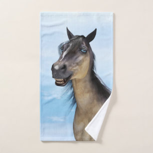 Funny Horse Smile Portrait Art Hand Towel