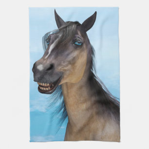 Funny Horse Smile Portrait Art Tea Towel