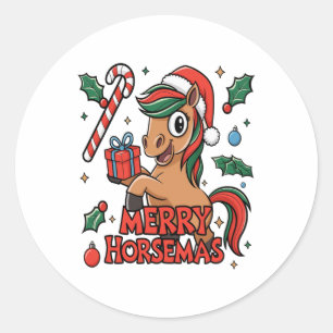 Funny Horse Sublimation, Merry Horsemas Classic Round Sticker