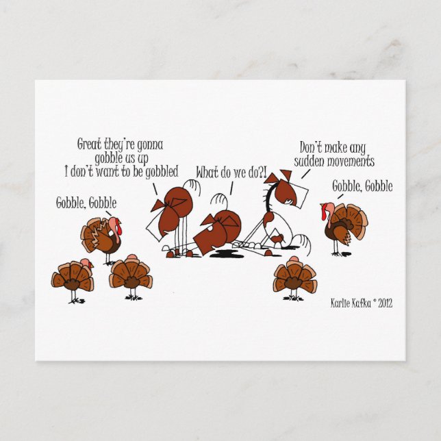 Funny Horse & Turkey Thanksgiving Cartoon Postcard (Front)