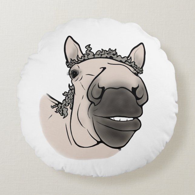 Funny Horse | Whimsical Equestrian Round Cushion (Front)