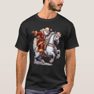 Funny Horse with Santa Claus for Christmas Holiday T-Shirt