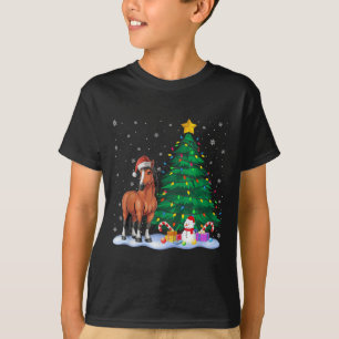Funny Horse Xmas Tree Lights Reindeer Hat Christma T-Shirt