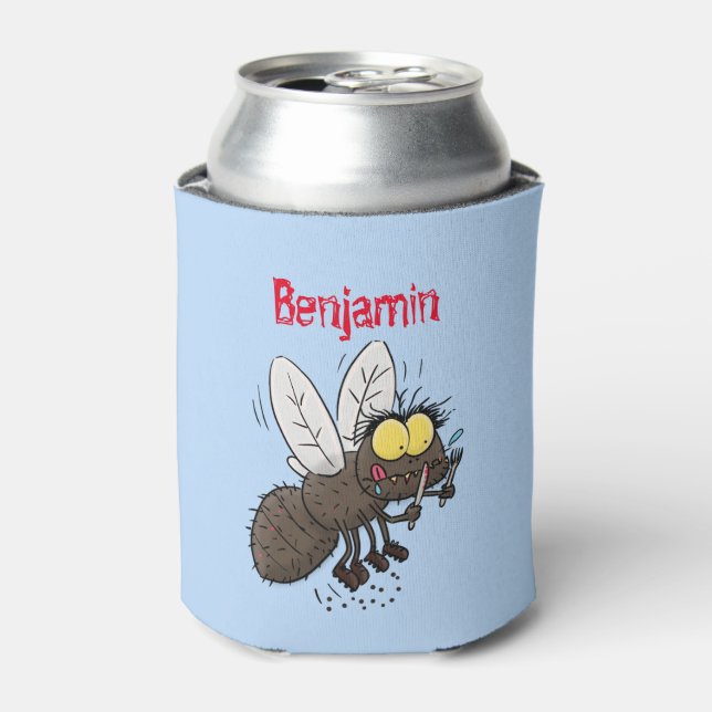 Funny horsefly insect cartoon can cooler (Can Front)