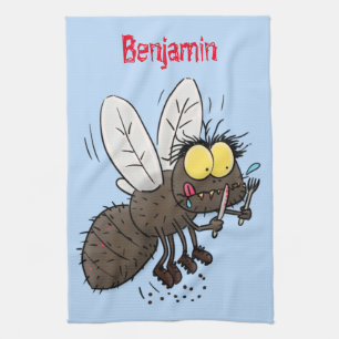 Funny horsefly insect cartoon tea towel