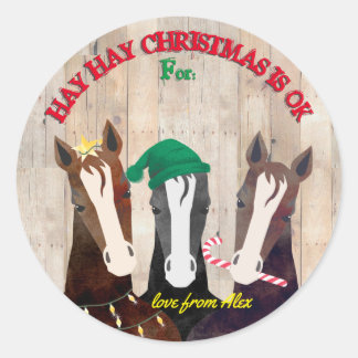 Funny horses rustic western Christmas to from Classic Round Sticker
