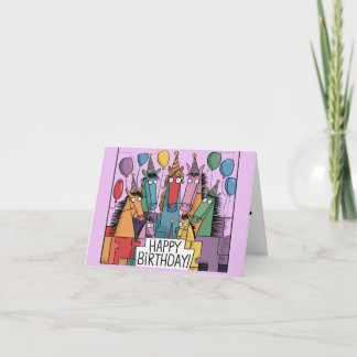 Funny Horses with Balloons Birthday Card