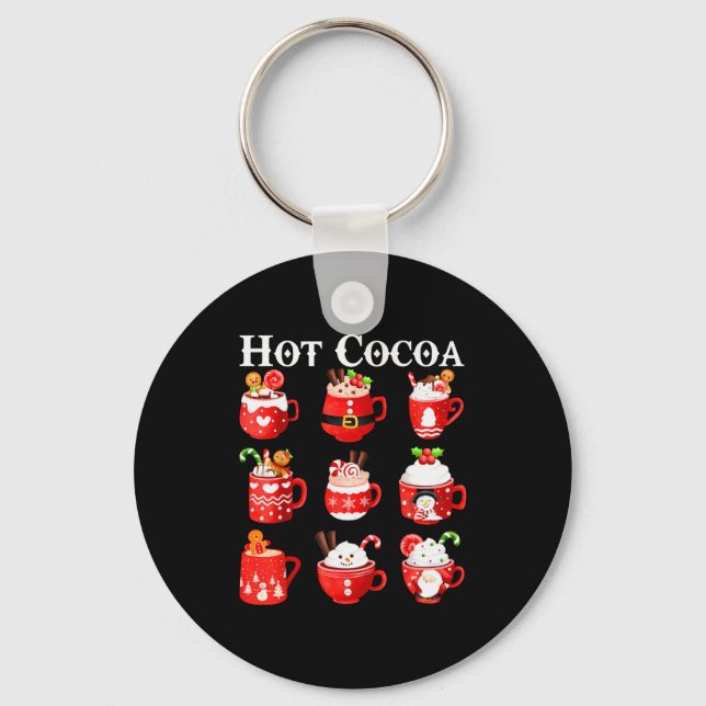 Funny Hot Cocoa Santa Elf C Merry Christmas Pajama Key Ring (Front)