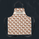 Funny Hot Dog BBQ Pattern Custom Chef Name Text Apron<br><div class="desc">Tongue and cheek Funny apron featuring a pattern dachshund "hot dogs" and two lines of custom text. Add anyone's name, a business name or delete the text and rectangle and just have the pattern. Perfect for birthday gifts, father's Day gifts, apron for small business restaurant and cafe owners, budding chefs,...</div>