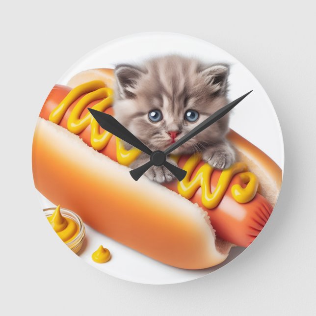Funny Hot Dog Cat Wall Clock – Cute and Whimsical  (Front)