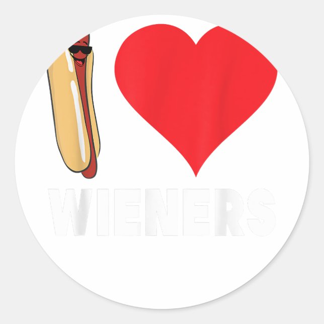 Funny Hot Dog Design - I Love Wieners Heart BBQ LG Classic Round Sticker (Front)