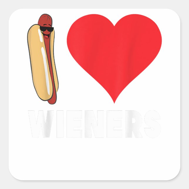 Funny Hot Dog Design - I Love Wieners Heart BBQ LG Square Sticker (Front)
