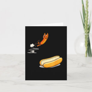 Funny hot dog diving into bun cartoon food humour  card