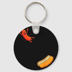 Funny hot dog jumping into bun sausage bbq high key ring