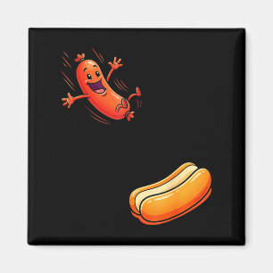 Funny hot dog jumping into bun sausage bbq high magnet