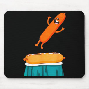 Funny hot dog jumping into bun sausage bbq high mouse pad