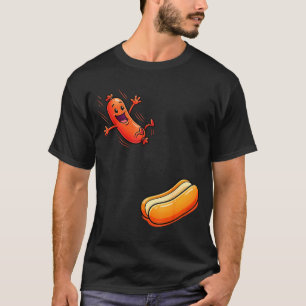 Funny hot dog jumping into bun sausage bbq high T-Shirt