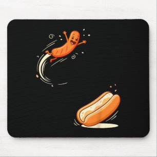 Funny hot-dog jumping into bun sausage bbq humour mouse pad
