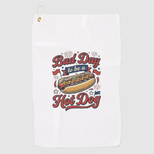 Funny Hot Dog Vintage Patriotic Food Shirt Design_ Golf Towel