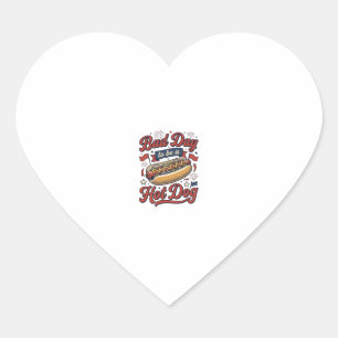 Funny Hot Dog Vintage Patriotic Food Shirt Design_ Heart Sticker