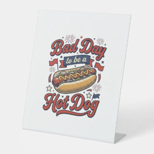 Funny Hot Dog Vintage Patriotic Food Shirt Design_ Pedestal Sign