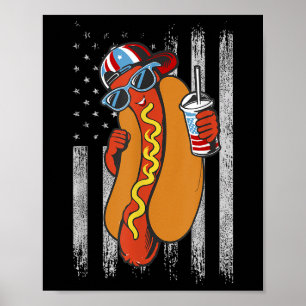 Funny Hotdog 4th Of July American Flag Hotdog 4th Poster
