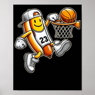 Funny Hotdog Basketball Dunk Sports Court Athletic Poster