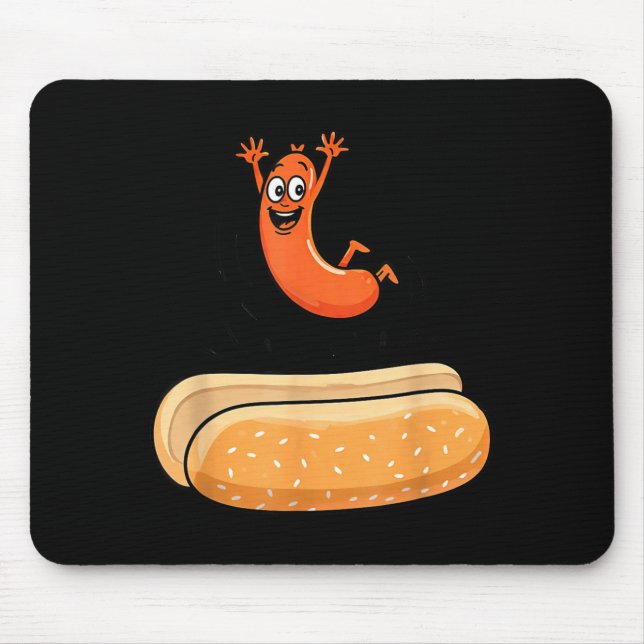 Funny Hotdog Jumping Into Bun Summer Bbq Sausage Mouse Pad (Front)